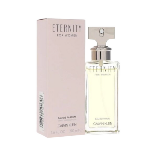 Calvin Klein Eternity perfume bottle and packaging on a white background