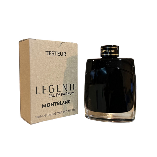 Mont Blanc Legend Eau De Parfum spray bottle next to its packaging box.