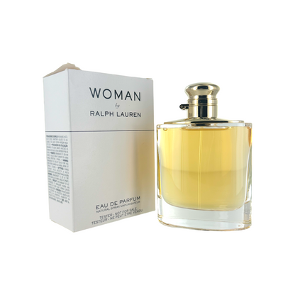 Ralph Lauren Woman EDP bottle and packaging, tester package indicated, 3.4oz/100ml size.