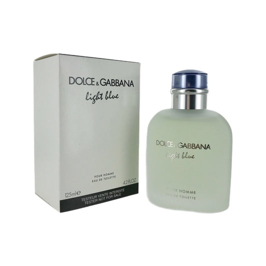 Dolce & Gabbana Light Blue eau de toilette spray bottle and packaging, displaying the brand logo and scent notes.
