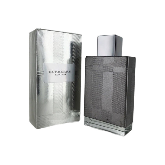 Burberry London Special Edition EDP bottle and box. The bottle is tinted and has a checkered pattern, with the brand name visible.